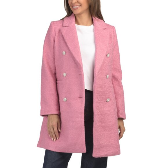 M BY MILLY Pink Faux Wool Double Breasted Coat - Picture 1 of 2